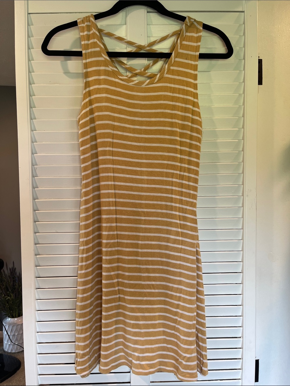 Olivia Rae Mustard and White Striped Crisscross Tank Dress